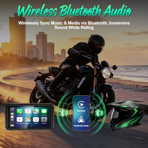 Image of YZW 6 Inch Motorcycle Carplay, GPS Navigation with Android Auto, Siri & Google Assistant /USB Cable /Bluetooth 5.2 /TMPS /Anti-Glare /Voice Control /IP69K Waterproof Touchscreen /Light Sensor /Magnetic Mount