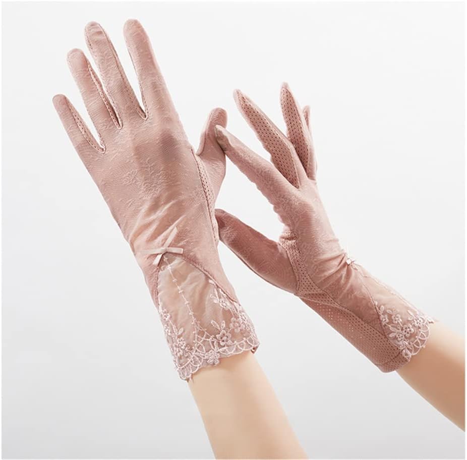 Gloves Women's Riding Ice Silk Touch Screen Lace Loop Elastic Flowers