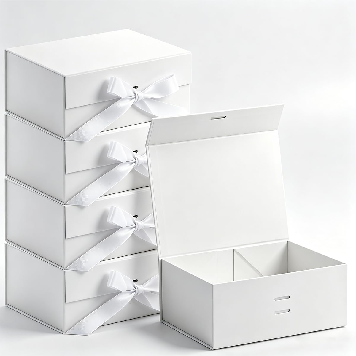 DODUOS 5PCS White Gift Box with Lid 24x18.5x10.5 cm, Gift Boxes for Presents with Magnetic Lid and Ribbon, Large Gift Box Gift Packaging Box,for Present Birthday Wedding Holidays Anniversary Christmas