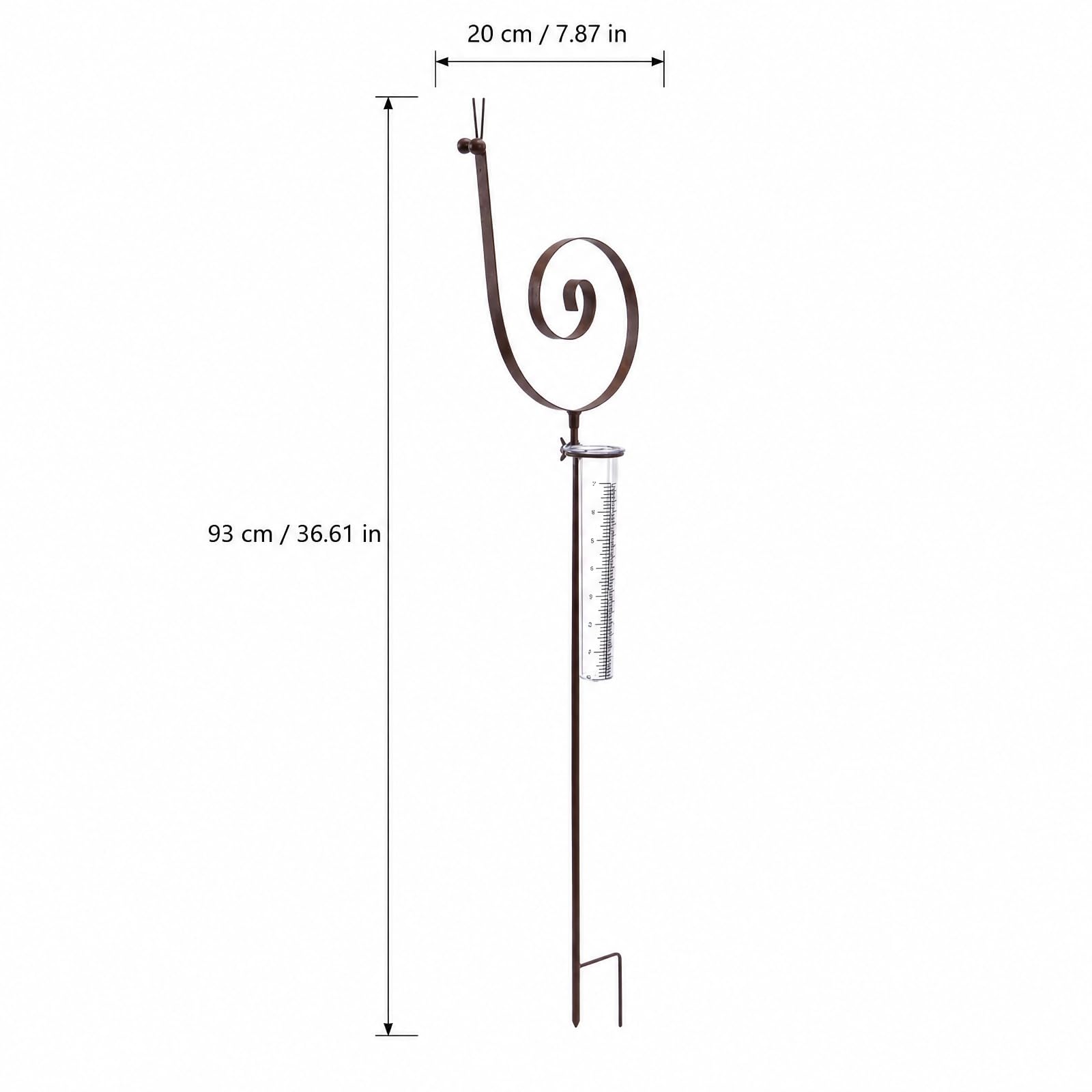 Gartenstecker Rost Regenmesser Schnecke, Gartendeko für Draußen Wetterfest Edelrost Niederschlagsmesser mit Messglas, Rustikale Gartendeko Rost Metall Tierfigur für Beet Balkon Rasen, 93cm (A)