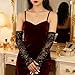 Clagone Elegant Black Embroidered Sleeves Breathable Fabric Fingerless Gloves Formal Event Daily Fashion Accessory