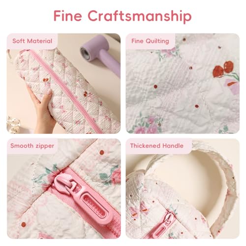Image of HANNEA Hair Tools Organizer Bag with Cherry Pattern for Airwrap Style, Flat Irons, Hair Dryers and Styling Tools, Portable Hair Dryer Bag Case, Pink
