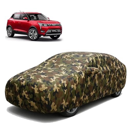 Image of Sulfar 100% Waterproof Car Body Cover Compatible with Mirror for Mahindra XUV 300 with Long Lasting Durable Material (Triple Stitched, Full Bottom Elastic, Camouflage Army)