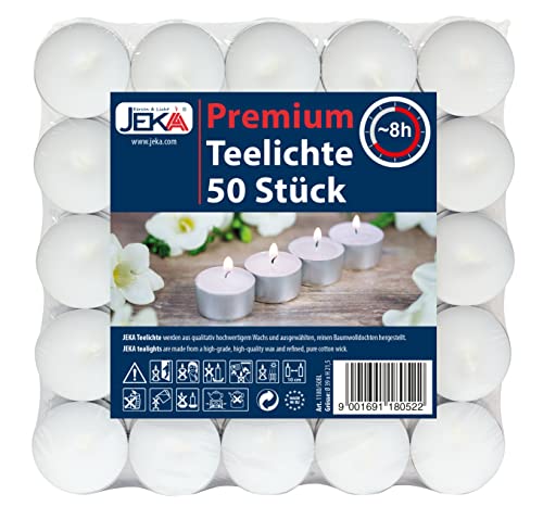 600 Teelichter in Premium Qualität mit 8 Stunden Brenndauer - Kerzen in Weiß mit Silberschale für Windlichter, die Gastro/Gastronomie & Weihnachten - Großpackung mit Langer Brennzeit Cover