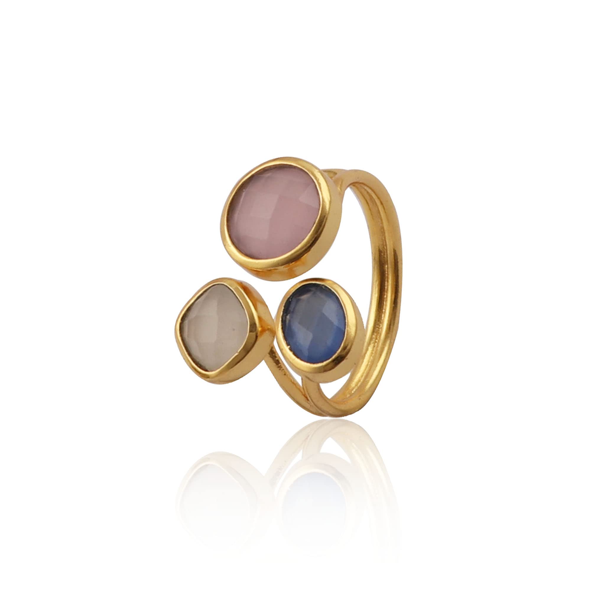 El Joyero Anillos de piedras preciosas | Calcedonia rosa, piedra de luna blanca, oro calcedonia azul ajustable anillo joyería | Anillos de compromiso redondos/cojines/anillos de forma ovalada | 1758)11