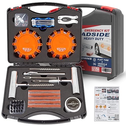 Image of Flat Tire Repair Kit with Plugs, Road Flares, Multi Function Pliers, Roadsides Car Emergency Tools for Punctured Tyres, Men's Gift for Father's Day
