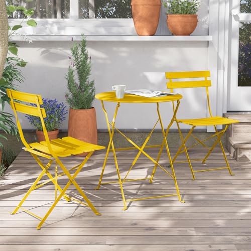 Grand patio Ensemble Bistrot, 2 Chaises Pliables et 1 Table Ronde, Diverses Couleurs, Salon de Jardin, Acier thermolaqué, Set de Bistro pour Balcon, Jardin,...