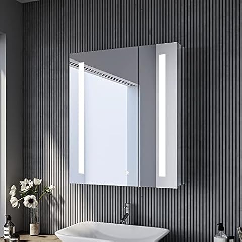 SONNI Armario con espejo y luz para baño de 60 x 70 cm Cover