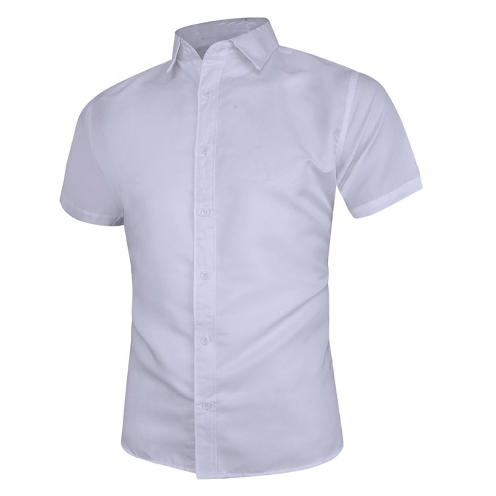 Mens Short Sleeve Dress Shirts Casual Stylish Slim Fit Shirt Solid Lapel Collar Button Down Shirts for Wedding