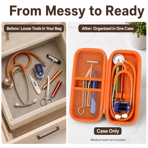 Image of ALKOO Stethoscope Case for 3M Littmann Classic III /Cardiology IV, Orange | for MDF Acoustica Stethoscopes, for Nurses, Doctors, Nursing School Essentials, Students, Clinic, EMS, Travel, Hard Bag Only