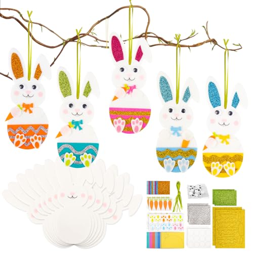 Joxessaien 12 Stück Osterhase Basteln Kinder, 6 Farbe EVA Osterdeko, Oster Bastel Set, Osterdeko Selber Basteln, Moosgummi Bastelkoffer Kinder, Ostergeschenk