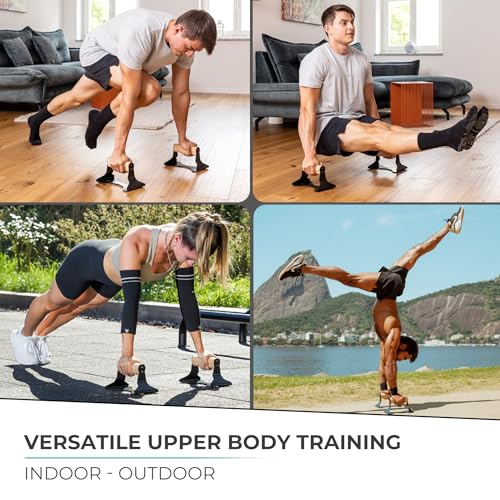 Image of PULLUP & DIP Parallettes - Push Up Handles with Ergonomic Wooden Handles & Heavy-Duty Steel - Non-slip Parallettes Bars for Strength Training and Calisthenics - Press Up Handles for Push Ups