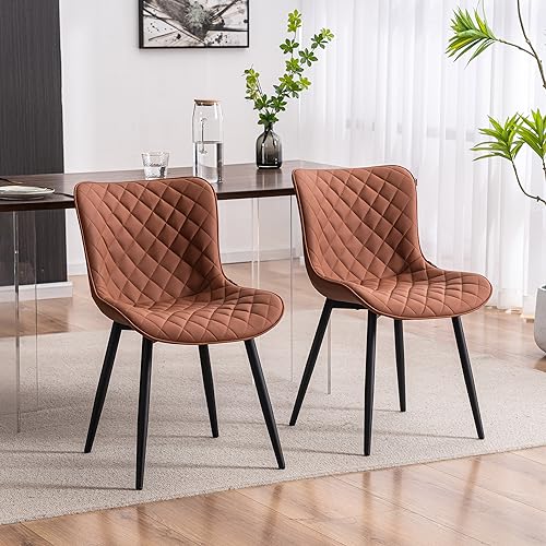 YOUTASTE-Coffee-Brown-Dining-Chairs-Set-of-2-Mid-Century-Modern-PU-Leather-Diamond-Upholstered-Accent-Guest-Dinner-Chair-with-Back-Metal-Legs-for-Kitchen-Living-Reception-Waiting-Room YOUTASTE Coffee Brown Dining Chairs Set of 2 Mid Century Modern PU Leather Diamond Upholstered Accent Guest Dinner Chair with Back Metal Legs for Kitchen Living Reception Waiting Room