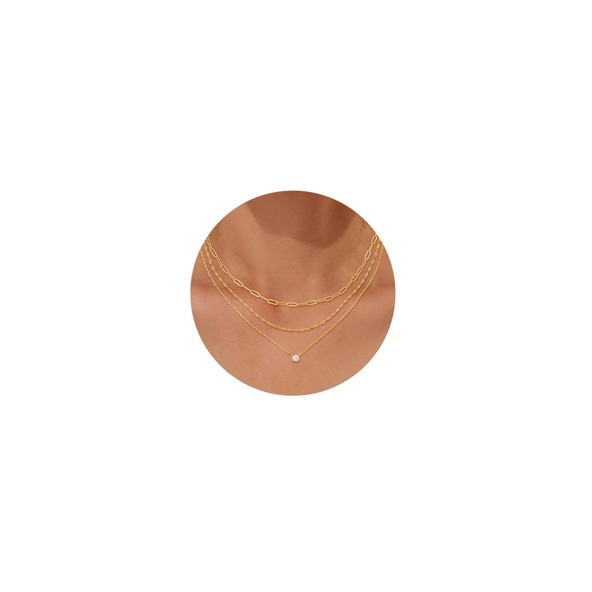 Collares escalonados chapados en oro de 14 quilates para mujer, delicado collar de cadena chapada en oro y plata, collar con colgante de circonita cúbica, gargantilla ajustable en capas, regalo