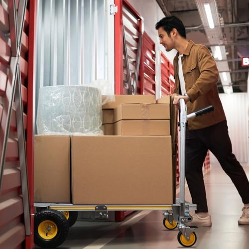 Image of STANLEY SXWT-MT515 2-in-1 Aluminium Multi Truck, Handtruck(200kg Capacity) & Platform(250kg Capacity),10 inch(260mm) Pneumatic Wheels,Platform Dimensions: 118x51x103 cm, Handtruck Dimensions: 47x51x132 cm