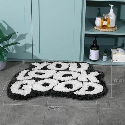 Image of TOIVO You Look Good Bath Mat - Stylish Funny Pink Bathroom Rug with Cute Words, Absorbent & Non-Slip - 25x21 inch (Black)