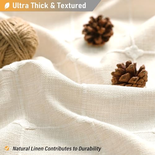 Image of BTTN Extra Long Shower Curtain - 72x90 Inch Long Boho Tassel Linen Fabric Shower Curtain Set with 12 Plastic Hooks, Modern Farmhouse Elegant Heavy Duty Cloth Shower Curtains for Bathroom - Cream /Beige