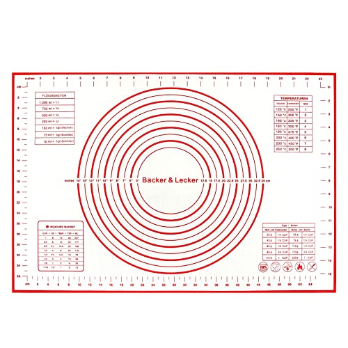 Bäcker & Lecker Silikonmatte Backmatte Backunterlage Antihafte Rutschfeste Ausrollmatte...