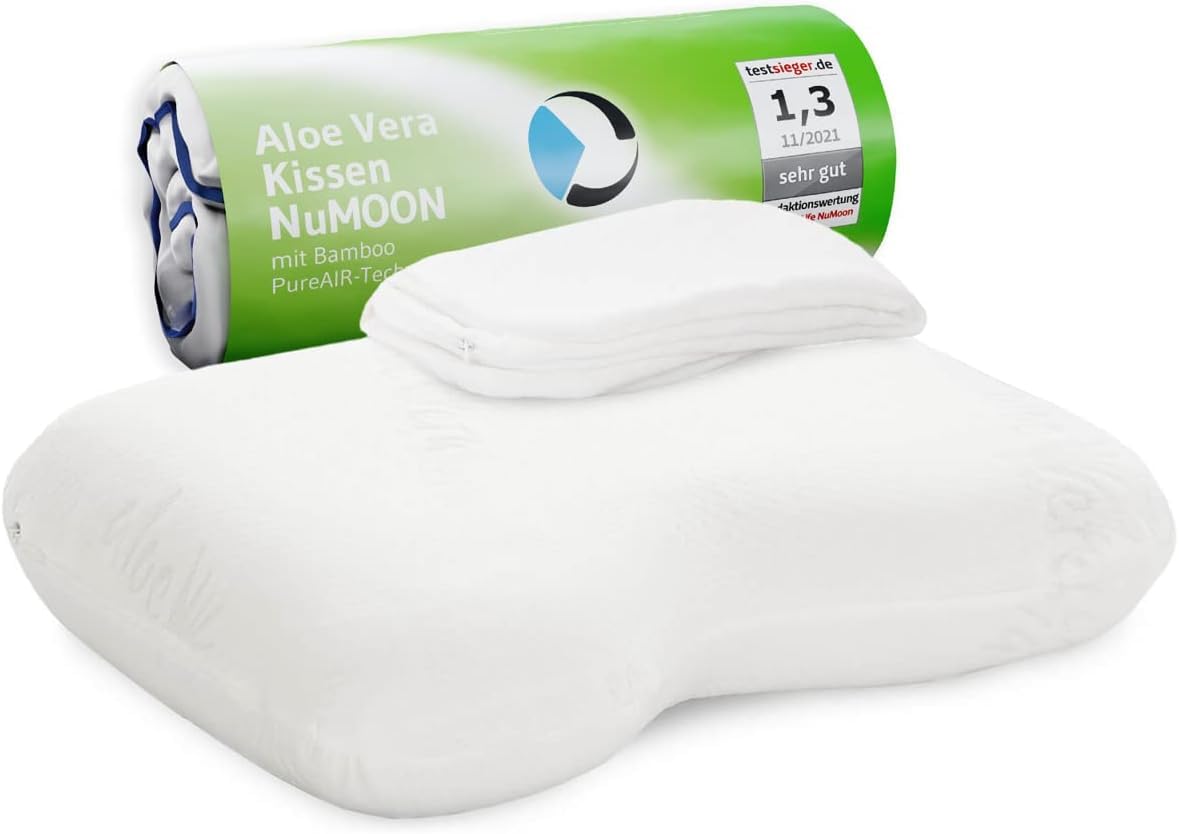 Third of Life Third of Life Almohada de Bienestar NuMOON con Aloe Vera y Carbón de Bambú | Almohada Viscoelástica | Ergonómica e Hipoalergénica | para Dormir de Lado y Boca Arriba | Funda Aloe Vera Extra Gratis