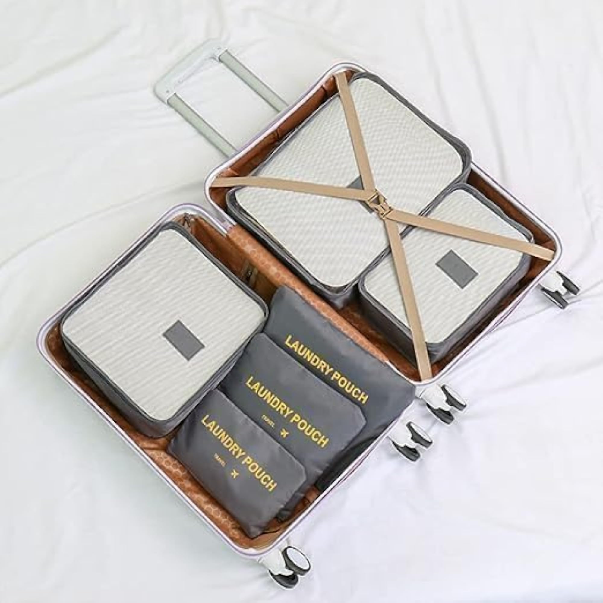 Travel Packing Cubes Set of 6 with Laundry Pouches, Grey
