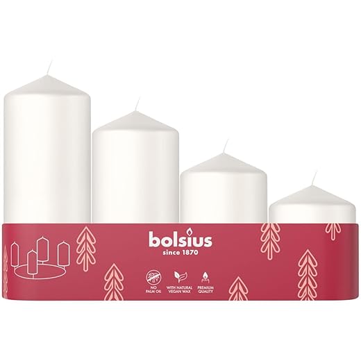 Bolsius Smooth Pillar Candles Set of 4 Advent Time – White