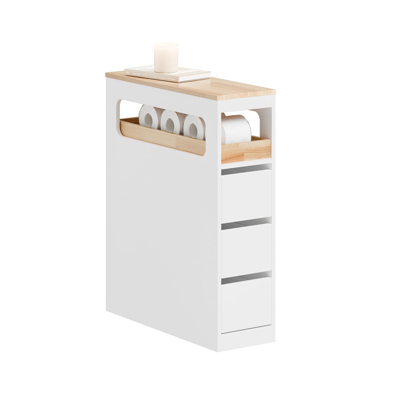 SoBuy Badezimmerschrank Schmal Badschrank mit 3 Schubladen Nischenschrank Holz für kleine Bäder WC & Küche Toilettenschrank Beistellschrank, Weiß 65x23x82cm BZR54-II-W
