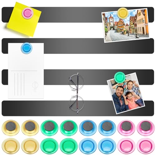 Wukong Magnettafel Memotafel, Selbstklebend Magnetleisten mit 16 Stück Whiteboard Magnete für Büro, Pinnwand, Fotowand, Dokumente und Kühlschrank (Schwarz, 4P)