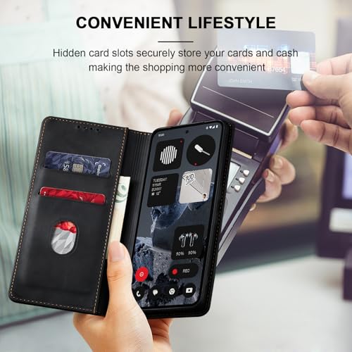 Image of Jasonyu Case for Nothing CMF Phone 2 Pro Leather Wallet Flip Cover with Card Holder,Kickstand, Magnetic Closure,TPU Shockproof Phone Case,Black