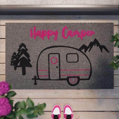 Wecon Home Happy Camper – Elegante zerbino in cocco di WECONhome per ogni ingresso (40 x 60 cm, grigio chiaro)