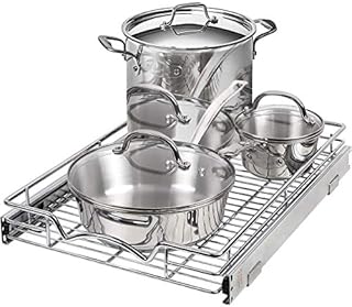 Pull Out Drawer Cabinet Organizer - Heavy Duty Slide Out Kitchen Cabinet Storage Shelves, Sliding Drawer - 35.56CM W x 53.34CM D - Requires At Least a 38.1CM Cabinet Opening Wire Frame, Chrome Finish