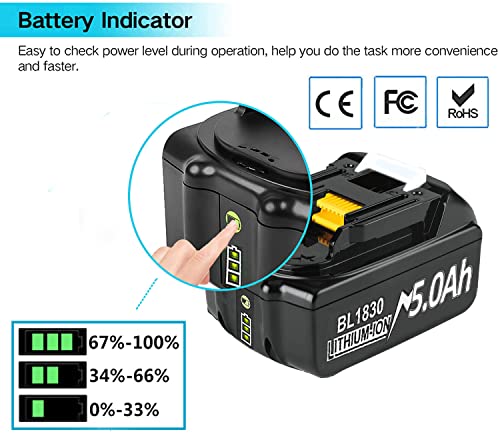 2 Stück 5000mAh Ersatzakku für Ma-Kita Akku 18V BL1850B BL1850 BL1830B BL1830 BL1860B BL1860 BL1840 BL...