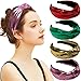 Glitter Knotted Headbands 4 Pack Vintage Shiny Metallic Wide Hair Bands Hoops for Women Girls (Gold + Green + Pink + Red)