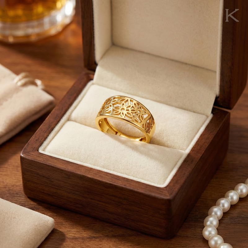 Image of KISNA 9KT / 14KT / 18KT Florafern Yellow Gold Ring For Women | S14