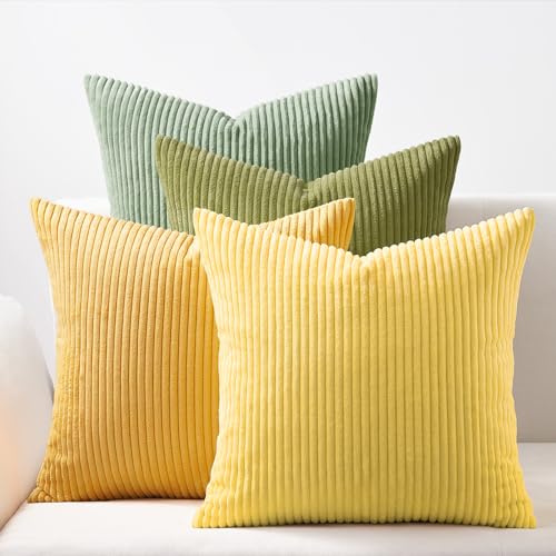 Image of Topfinel Euro Shams Decorative Throw Pillow Covers 26x26 Inch Set of 4,Oversized Large Cushion Cases for Couch Sofa,Living Room,Corduroy Yellow Green Summer Home Decor