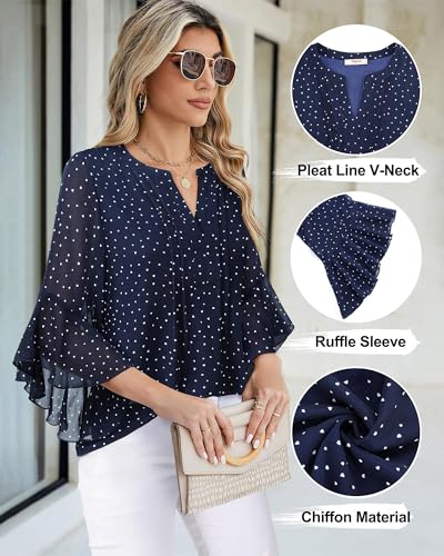 Image of Timeson Women's Short Sleeve V Neck Blouses Shirts Floral Double Layers Mesh Tunics Tops