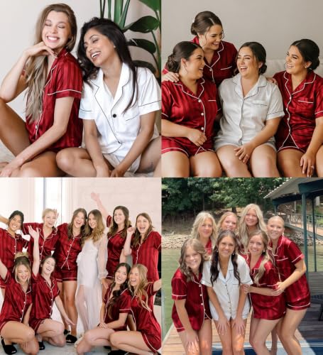 Image of SWOMOG Womens Silk Satin Pajamas Set Short Sleeve Sleepwear Button Down Top and Shorts Loungewear 2 Piece Pjs Set XS-3XL