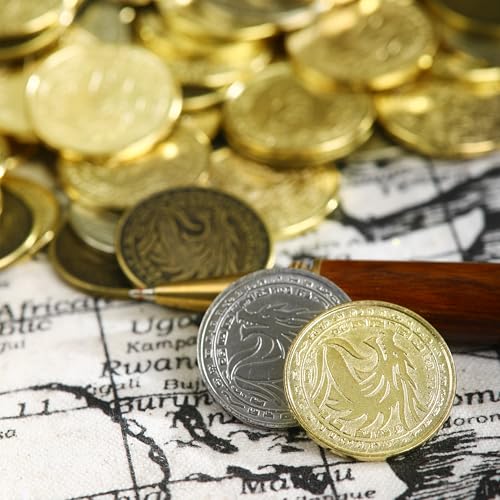 Image of metal coins pirate treasure for dnd props gifts fantasy fake gold | Metal Pirate Coins Treasure Chest Pack of 40 Perfect for D&D and Other Board Games Props Treasure Fake Gold and Gifts