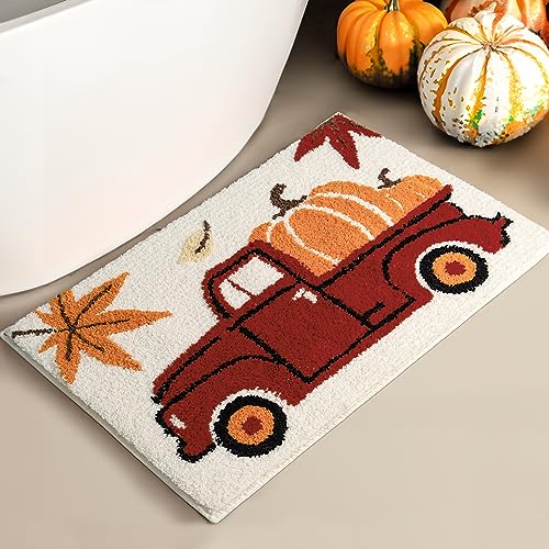 Fall Bathroom Rug Orange Bath Mats Non Slip, 20"x32"