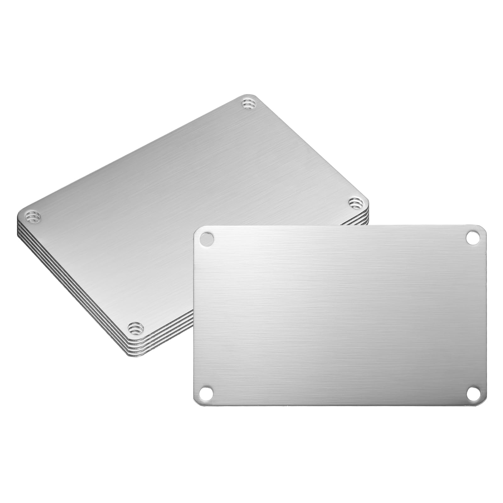 PATIKIL 6Pcs Blank Name Plates, 4.3 x 2.8" Rectangle 304 Stainless Steel Brushed Engraved Plate Custom Laser Engraving Blank with Holes for Personalized Nameplate Home Office DIY, Silver