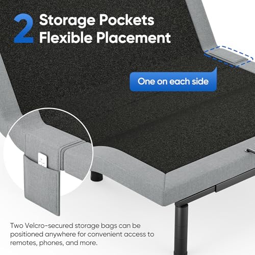 Image of Queen Adjustable Bed Frame with Adjustable Legs, Electric Bed Base Frame with Wireless Remote, 3 Retainer Bars, Zero Gravity & Anti-Snore