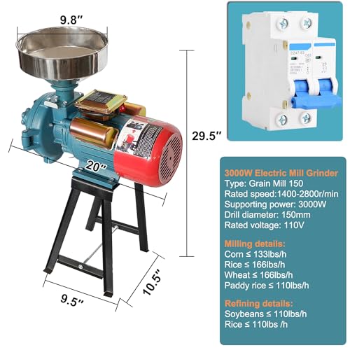 Image of H&ZT 3000W Dry Electric Grain Mill Grinder, 110V Rice Wheat Corn Grinder Machine, Home & Farm Flour Mill, Molino de Maiz Electrico