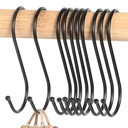 BOXLUNT Gancho S 10 Piezas, Ganchos en Forma de S Acero Inox Ganchos para Colgar Ropa Plantas Macetas y Sartenes, Ganchos para Cocina, Baño, Jardín y Oficina etc, Negro