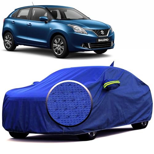 Image of 100% Waterproof 'BlueMax' Car Body Cover for Maruti Suzuki Baleno (2015-2021) Mirror Pocket, Heat & UV Protection, Triple Stitched, Soft Lining, Full Bottom Elastic Reflective Radium (Blue)