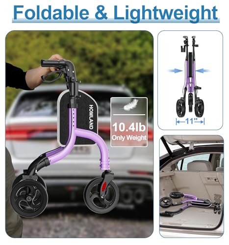 Image of HOMLAND Foldable 3 Wheel Walkers for Seniors, Lightweight 10.4 lbs