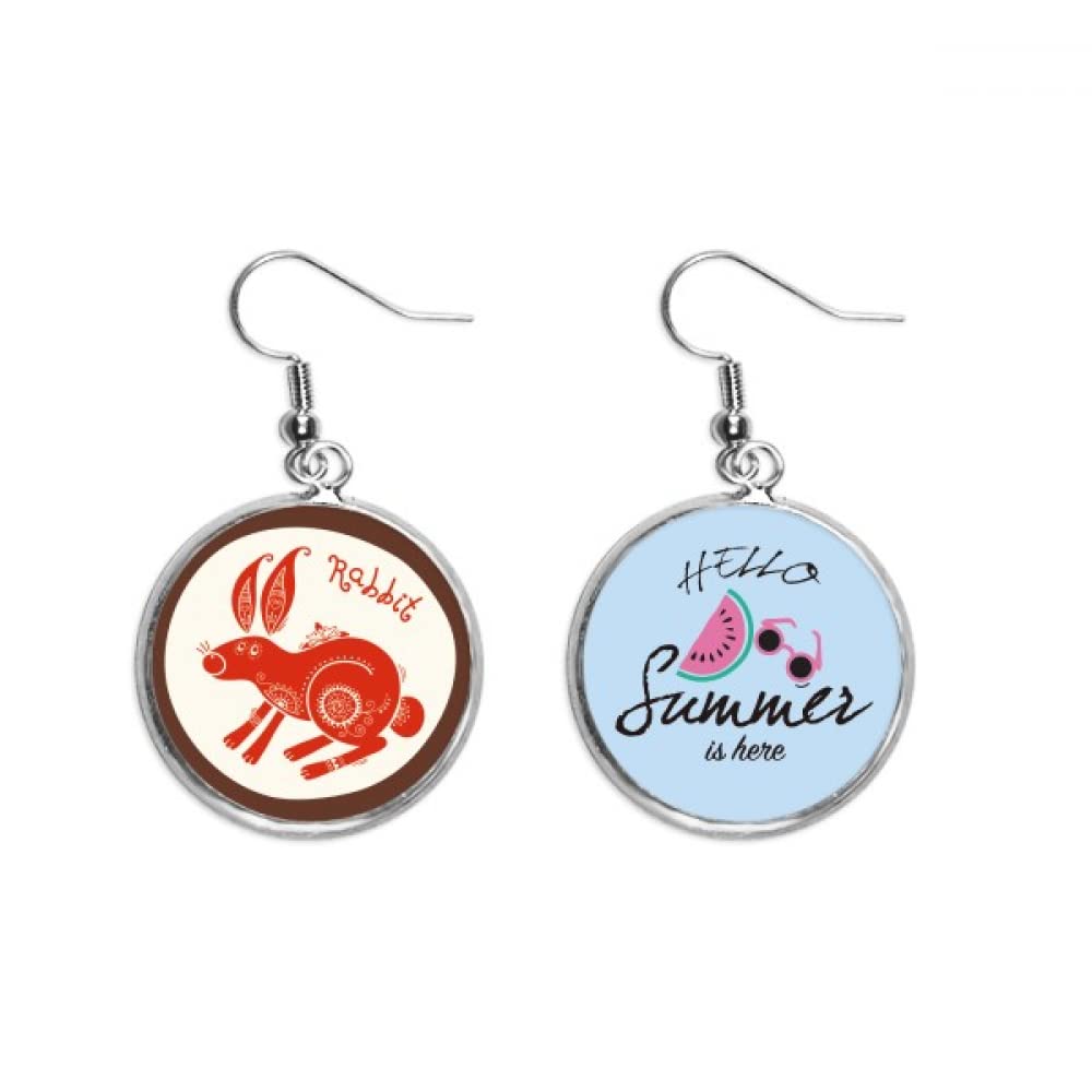 Pendientes de sandía y conejo del zodiaco chino rojo para lóbulo 5