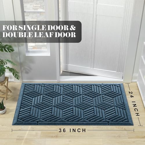 Yimobra Extra Large Door Mat 36x24, All-Season Waterproof Outdoor Mats for Front Door Entrance with Drainage Holes, Heavy Duty Non-Slip Doormat for Garage Patio Entryway Indoor, Blue