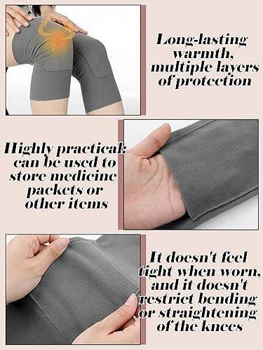 TARTAMYA Knee Warmers with Pocket for Heating Stickers, Leg Compression Sleeve, Knee Brace Pad for Skiing, Cycling, Winter Sports, 1 Pair 2