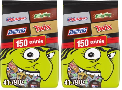 SNICKERS, TWIX, MILKY WAY &amp; 3 MUSKETEERS Halloween Candy, Mini Chocolate Halloween Candy Mix Variety Pack for Trick or Treat, Party Favors and More, 150 Ct Bulk Bag (Pack of 2)