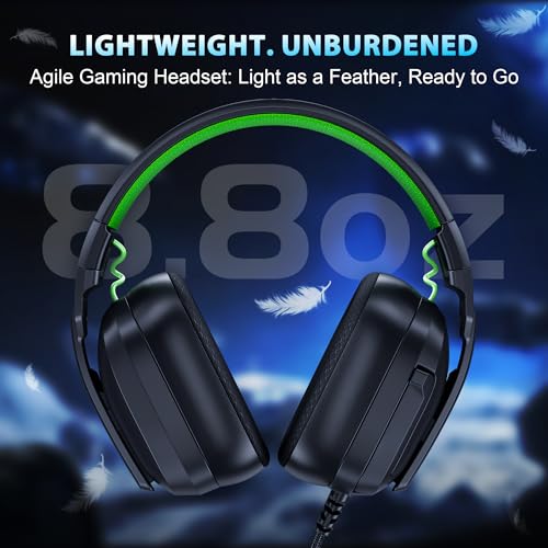 Image of Vakedy Wired Gaming Headset for Xbox,PS5,PS4,PC,Switch, RGB 50mm Drivers | Foldable lightweight frame, plush memory foam cushions, clear chat, quick mute /volume wheel and USB-powered RGB glow