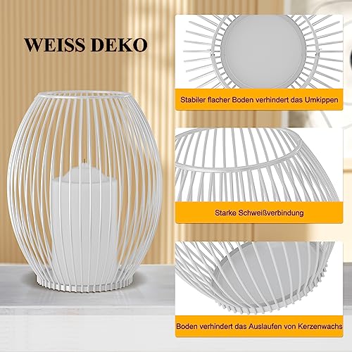 GoMaihe GoMaihe Kerzenständer 2er Set, Deko Wohnzimmer Schlafzimmer Badezimmer Windlicht Kerzenhalter für Stumpenkerzen Tischdeko Weihnachten Hochzeit Geschenk, Metall Öffnen und Schließen, Weiss - Designansicht 6 | Tischdekoration